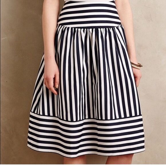 Anthropologie Maeve Striped High Seas High Waist Navy Blue White Skirt Sz XS - Picture 2 of 8